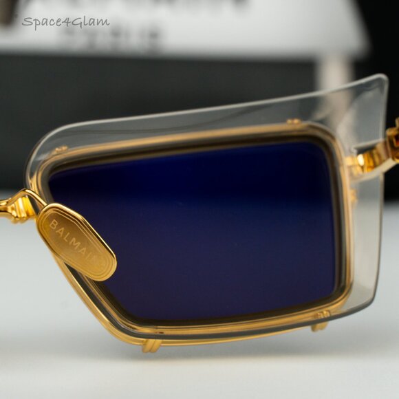 Balmain Women Sunglasses Grey Crystal Gold Rectangle ADMIRABLE BPS-130B-52 NEW - Picture 7 of 10